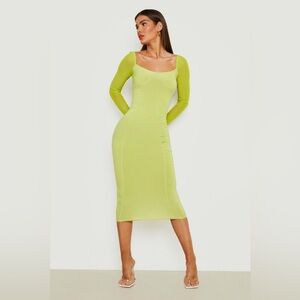 Boohoo Silky Mesh Sleeve Midaxi Women’s Dress Lime Size 10